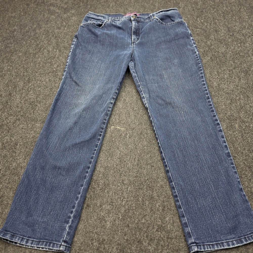 Gloria Vanderbilt Amanda Jean Women 14 Short Blue Straight Leg High Rise Stretch